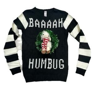 Ugly Christmas Sweater Womens Size Medium Bah Humbug 3D Sheep Lamb Holiday